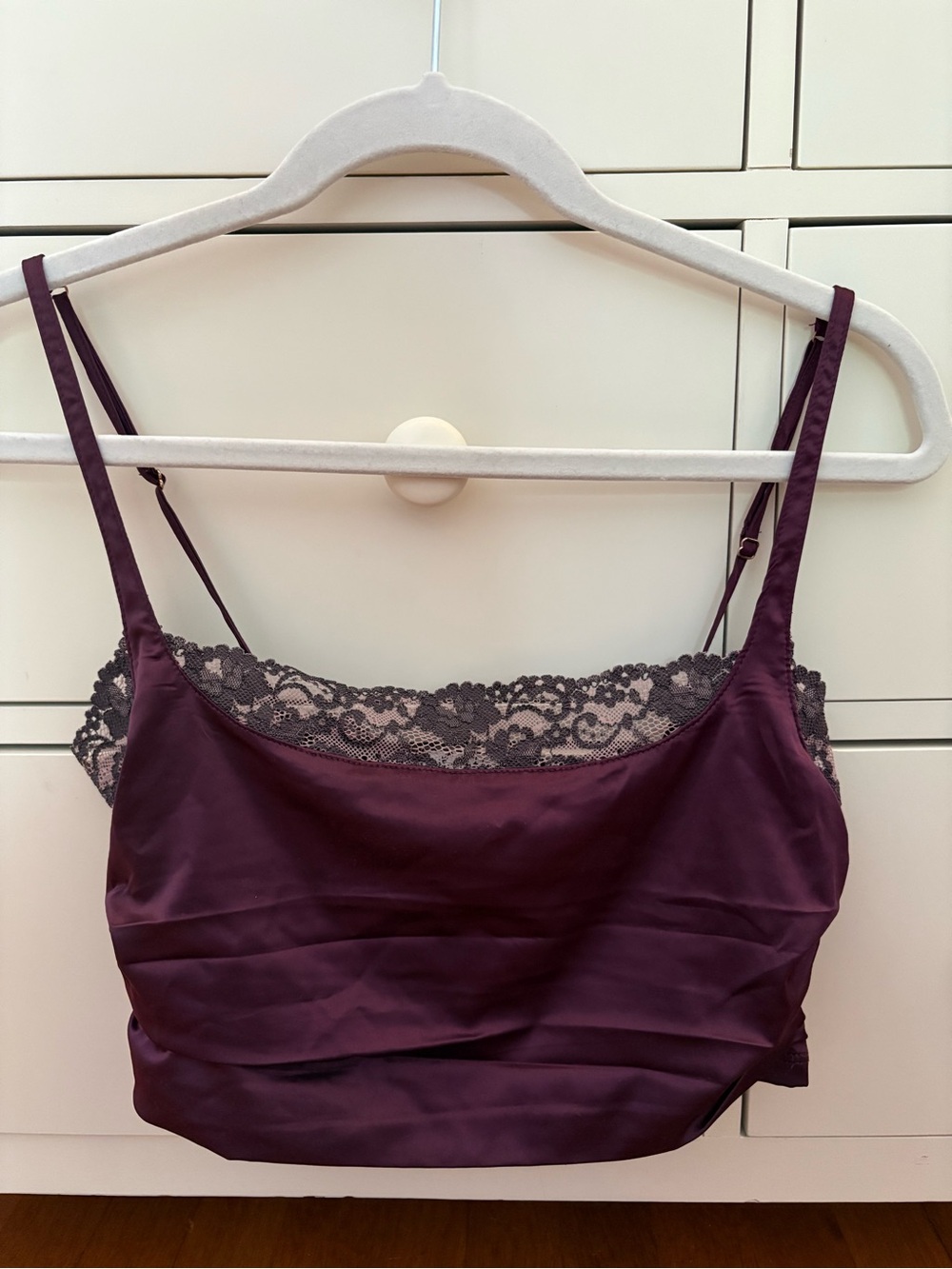 Free People Satin Lace-Trim Cami in Plum